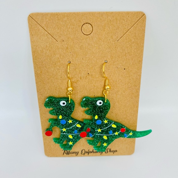 Dinosaur Earrings for Christmas T-Rex Earrings for her - Picture 4 of 9